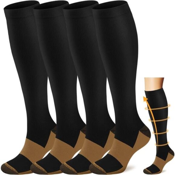 Copper Compression Socks Men Women Circulation 4 Pairs-Best Support for Nurses - Picture 1 of 6